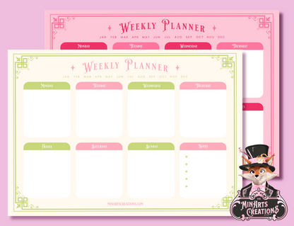 Agenda hebdomadaire imprimable et numérique - Style victorien