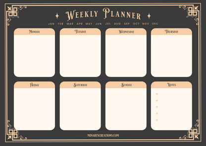 Agenda hebdomadaire imprimable et numérique - Style victorien