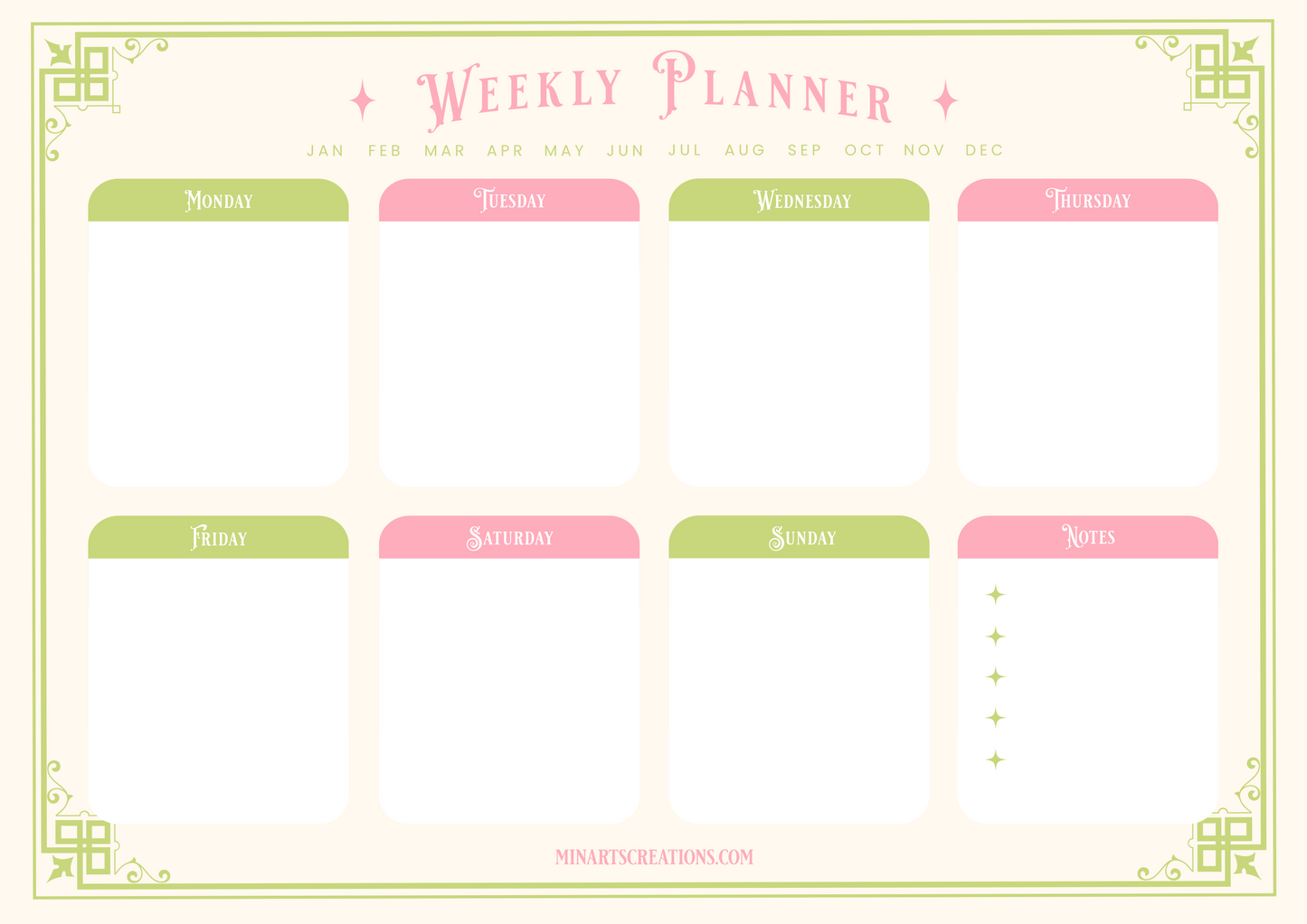 Printable & Digital Weekly Planner - Victorian Style