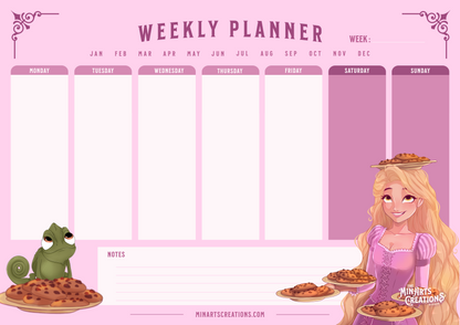 Agenda hebdomadaire imprimable et numérique - Thème Princesses