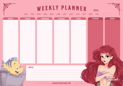 Agenda hebdomadaire imprimable et numérique - Thème Princesses
